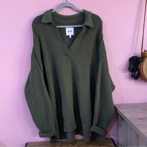 [AERIE] OVERSIZED COZYUP WAFFLE POLO SWEATER